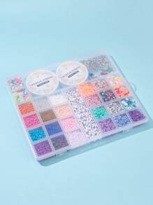 1套DIY種子和珠子珠寶套裝製作套件，包括字母亞克力和圓盤聚合物粘土和玻璃種子珠合金扣和吊墜彈性線鐵跳環和珠尖混合顏色字母細節珠DIY珠寶配件 - 彩色 - 查看 7