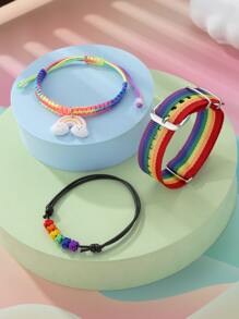 3 piezas Pulsera LGBT de rayas de arcoíris - Multicolor - Ver 1
