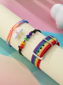 3 piezas Pulsera LGBT de rayas de arcoíris - Multicolor - Ver 2