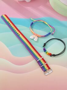 3 piezas Pulsera LGBT de rayas de arcoíris - Multicolor - Ver 4