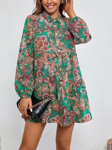Vestido babydoll con estampado de paisley - Multicolor - Ver 5