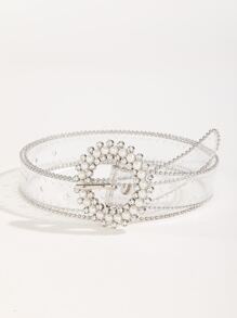 1pc Fashionable Belt For Women With Rhinestone Decor And Three-Level Round Buckle Design, Perfect For Dress Or Jeans - Clear - View 6