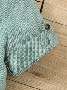 SHEIN Young Boy 卷邊袖半扣襯衫 - 綠色 - 查看 4