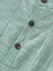 SHEIN Young Boy 卷邊袖半扣襯衫 - 綠色 - 查看 5