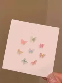 8pcs Butterfly Design Stud Earrings - Multicolor - View 1