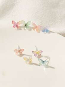8pcs Butterfly Design Stud Earrings - Multicolor - View 2