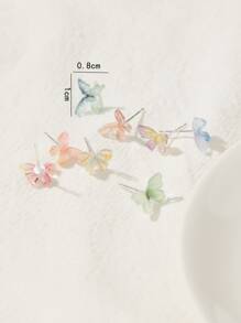 8pcs Butterfly Design Stud Earrings - Multicolor - View 3