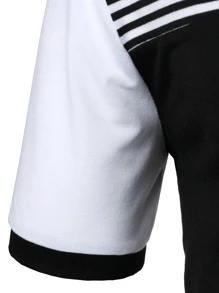 Manfinity Homme 男士拼接滾邊條紋polo襯衫 - 黑與白 - 查看 6