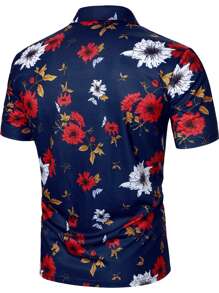 Manfinity RSRT Men Floral Print Polo Shirt - Navy Blue - View 2