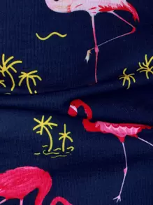 Manfinity Homme Men Flamingo & Palm Tree Print Polo Shirt - Navy Blue - View 4