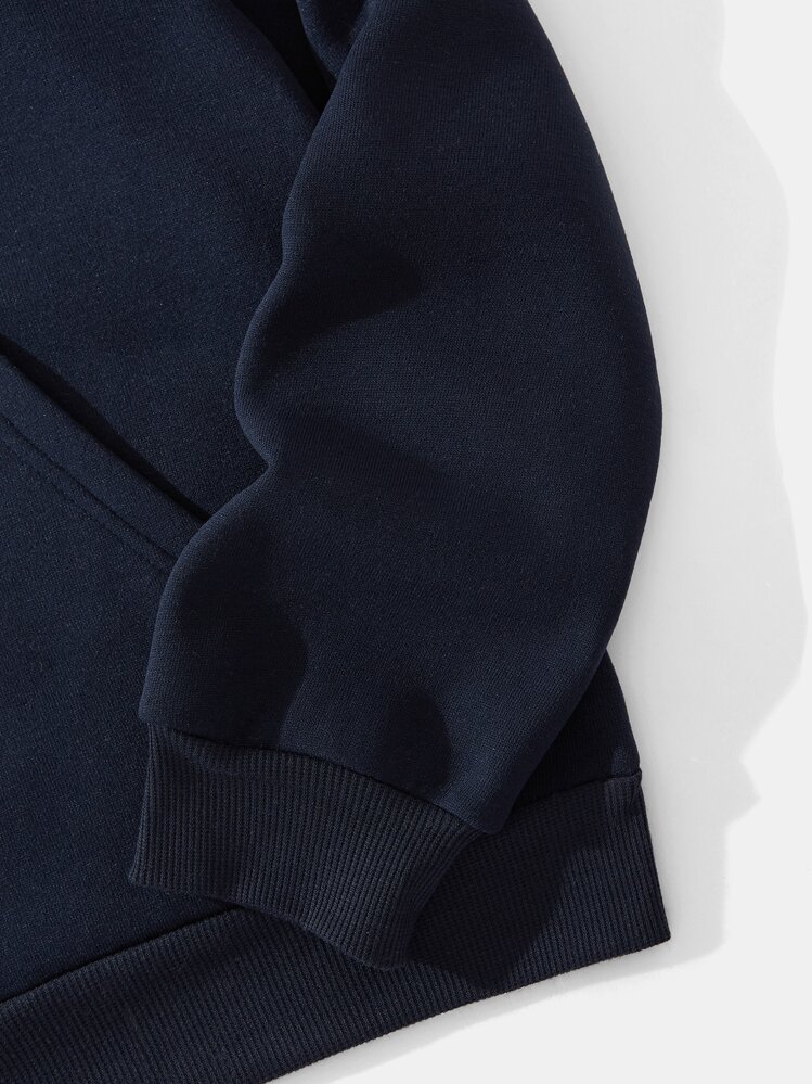 Hombres Capucha con estampado de letra térmico con cordón - Azul Marino - Añade 5
