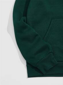 Hombres Capucha térmica con estampado de letra de manga raglán con cordón - Verde Oscuro - Ver 3