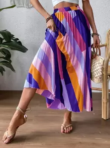 SHEIN VCAY Cut And Sew Pleated Skirt - Multicolor - View 1