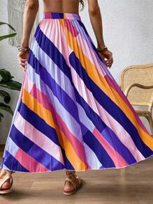SHEIN VCAY Cut And Sew Pleated Skirt - Multicolor - View 2