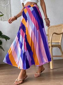 SHEIN VCAY Cut And Sew Pleated Skirt - Multicolor - View 5