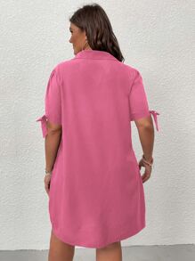 Vestido camisero de puño con nudo botón cuarto - Rosa - Ver 2
