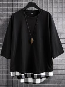 Manfinity Men Gingham Print Tee - Black - View 1