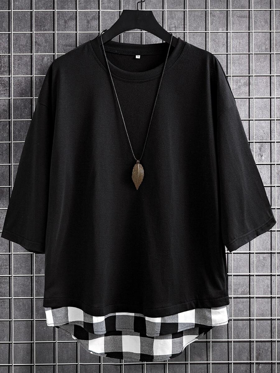 Manfinity Men Gingham Print Tee - Black - View 1