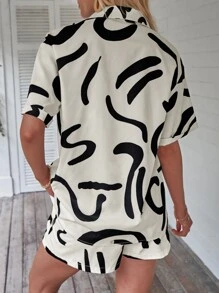 Breezaya Graphic Print Button Front Shirt & Shorts - Apricot - View 2