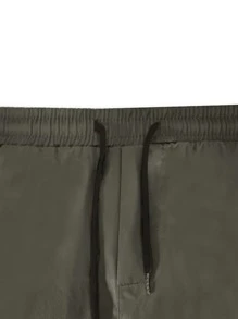 Manfinity Hypemode Men Letter Patched Flap Pocket Cargo Trousers - Army Green - View 3