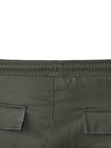 Manfinity Hypemode Men Letter Patched Flap Pocket Cargo Trousers - Army Green - View 4