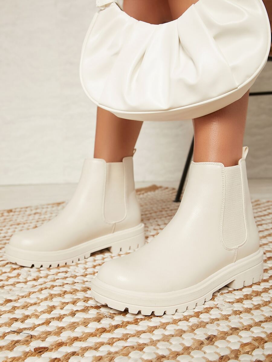 SHUZIA Faux Leather Lug Sole Chelsea Booties - White - View 1