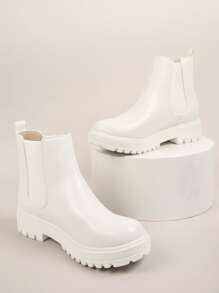 SHUZIA Faux Leather Lug Sole Chelsea Booties - White - View 2
