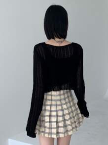 DAZY 實心針織毛衣 - 黑色 - 查看 2