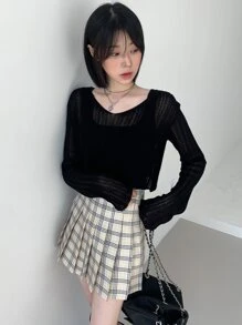 DAZY 實心針織毛衣 - 黑色 - 查看 4