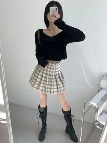 DAZY 實心針織毛衣 - 黑色 - 查看 6