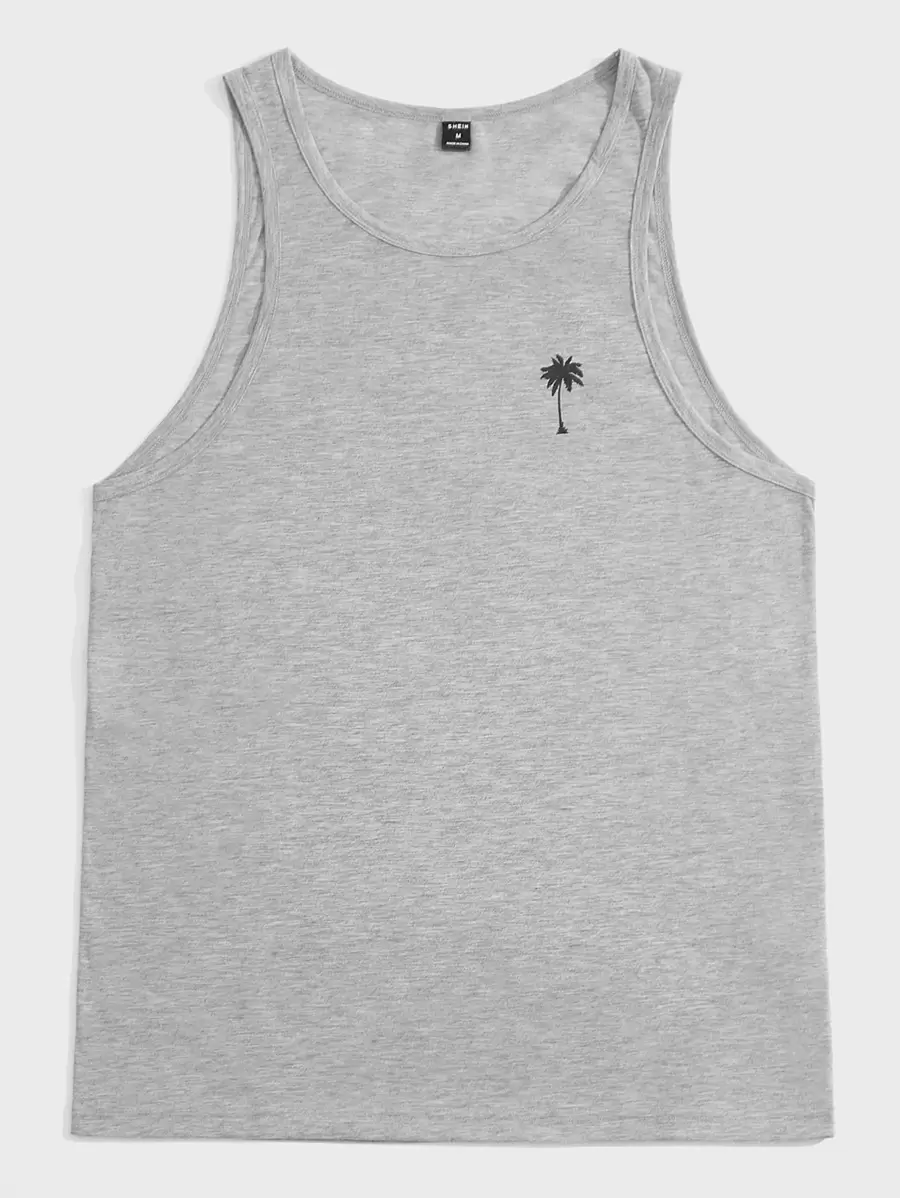 Manfinity VCAY Hombres Top tank con estampado de árbol de coco - Gris Claro - Ver 1