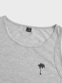 Manfinity VCAY Hombres Top tank con estampado de árbol de coco - Gris Claro - Ver 4
