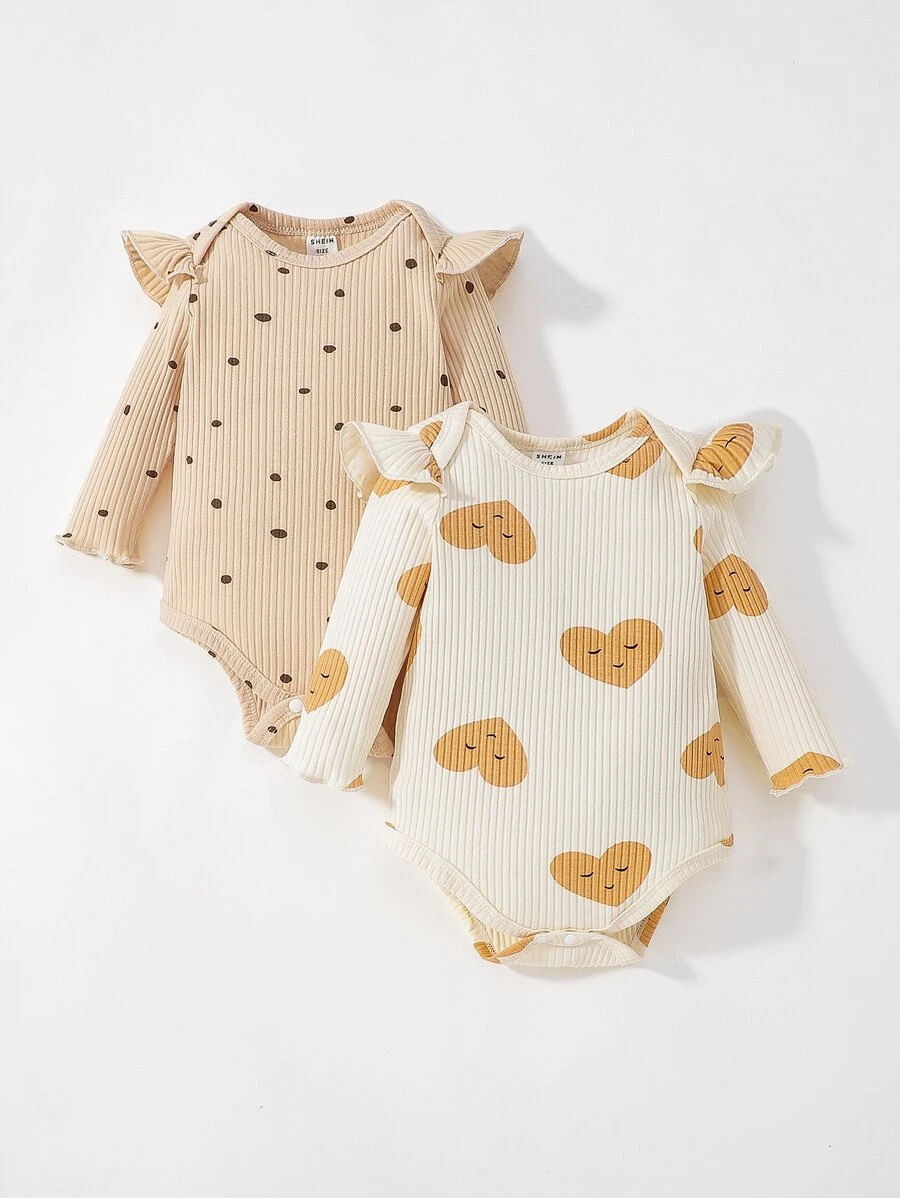 Đứa bé gái 2 Miếng Viền Ruffle Áo liền quần thun - Nhiều màu - Xem 1