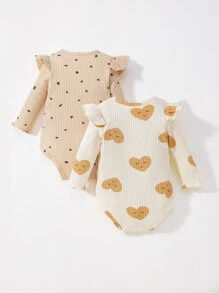 Đứa bé gái 2 Miếng Viền Ruffle Áo liền quần thun - Nhiều màu - Xem 2