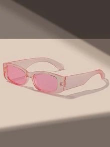1pc Rectangular Narrow Frame Sunglasses, Suitable For Street Style, Travel, Sports, Driving, Festivals, Beach, Music Festivals, Outings, Summer Accessories, Vacation, Family Outings, Golf, Hiking, Elegant Attire, Street Style Accessories, Sports, Parties, Outdoor Activities, Fishing, Holidays, Outdoor Activities, Vacation - Pink - View 1