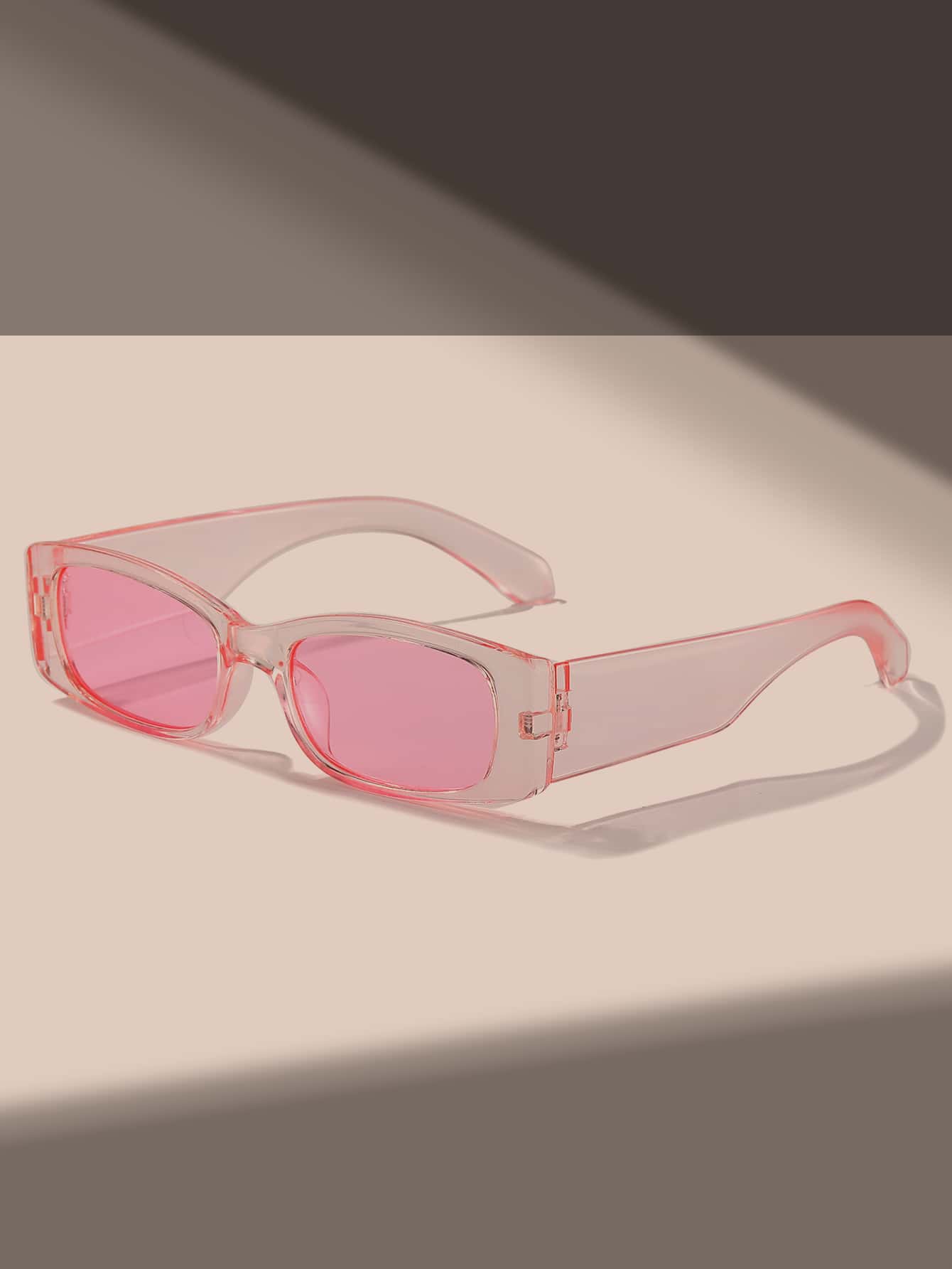 1pc Rectangular Narrow Frame Sunglasses, Suitable For Street Style, Travel, Sports, Driving, Festivals, Beach, Music Festivals, Outings, Summer Accessories, Vacation, Family Outings, Golf, Hiking, Elegant Attire, Street Style Accessories, Sports, Parties, Outdoor Activities, Fishing, Holidays, Outdoor Activities, Vacation - Pink - View 1