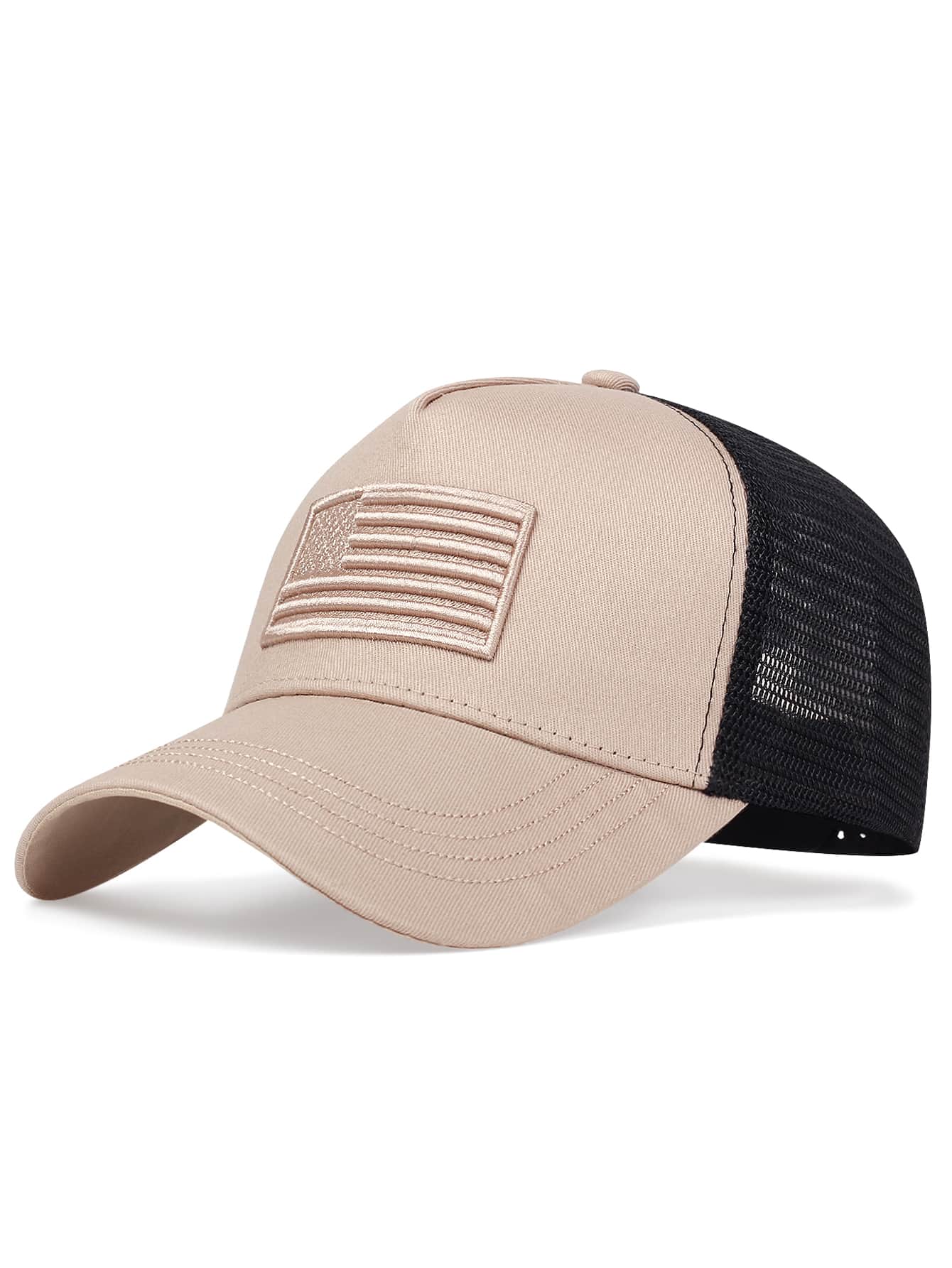 1件男士美國國旗刺繡棒球網眼帽，戶外調節防曬休閑帽，適用於春夏旅行海灘度假 - 彩色 - 查看 1