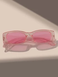 1pc Rectangular Narrow Frame Sunglasses, Suitable For Street Style, Travel, Sports, Driving, Festivals, Beach, Music Festivals, Outings, Summer Accessories, Vacation, Family Outings, Golf, Hiking, Elegant Attire, Street Style Accessories, Sports, Parties, Outdoor Activities, Fishing, Holidays, Outdoor Activities, Vacation - Pink - View 2