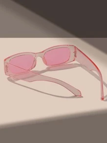 1pc Rectangular Narrow Frame Sunglasses, Suitable For Street Style, Travel, Sports, Driving, Festivals, Beach, Music Festivals, Outings, Summer Accessories, Vacation, Family Outings, Golf, Hiking, Elegant Attire, Street Style Accessories, Sports, Parties, Outdoor Activities, Fishing, Holidays, Outdoor Activities, Vacation - Pink - View 3