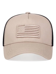 1件男士美國國旗刺繡棒球網眼帽，戶外調節防曬休閑帽，適用於春夏旅行海灘度假 - 彩色 - 查看 2