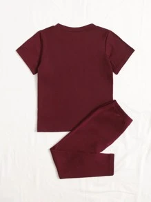 SHEIN Bộ thời trang bé gái Slogan Giải trí - Màu Đỏ Sâu - Xem 2