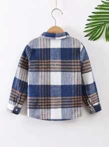 SHEIN 小男童格紋印花口袋貼布外套不帶T恤