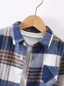 SHEIN 小男童格紋印花口袋貼布外套不帶T恤