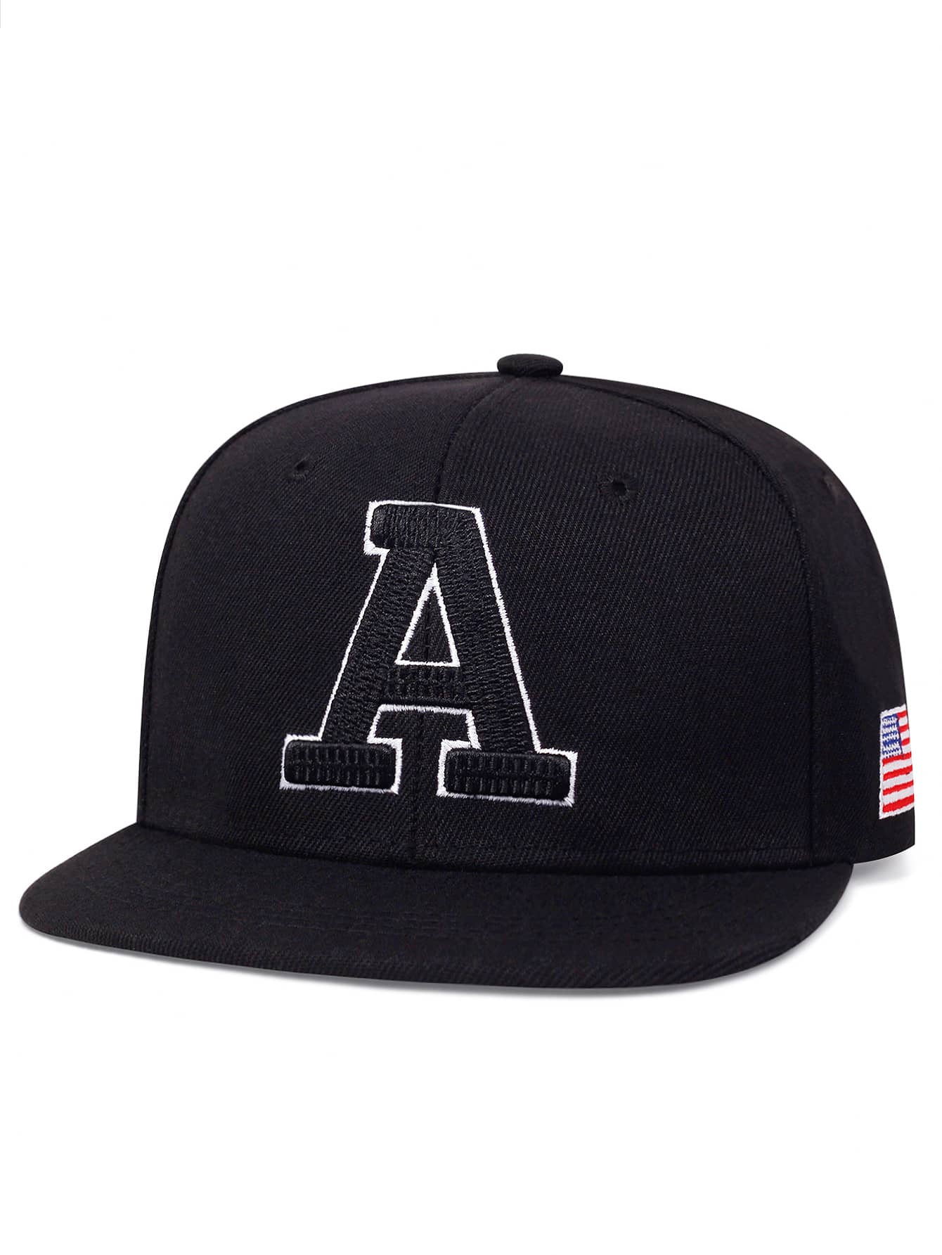 1pc Men American Flag & Letter Embroidered Hip Hop Cap - Black - View 1