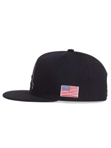 1pc Men American Flag & Letter Embroidered Hip Hop Cap - Black - View 2