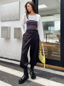 DAZY Boat Neck Drop Shoulder Crop Top Without Tube Top Sheer Fall Tops - White - View 10