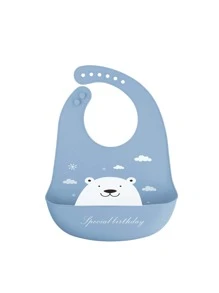 嬰兒卡通圖案圍兜 - 藍色 - 查看 1