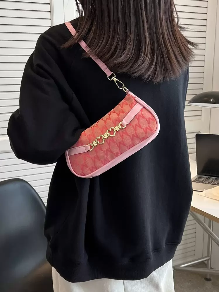 Mini bolso baguette con decoración de corazón de metal, impermeable y liviano, color rosa, para adolescentes, niñas, mujeres, estudiantes universitarios, novatos y trabajadores administrativos, perfecto para la oficina, la universidad, el trabajo, los negocios, los desplazamientos, al aire libre, los viajes, las salidas, las compras, las vacaciones - Rosa - Añade 2