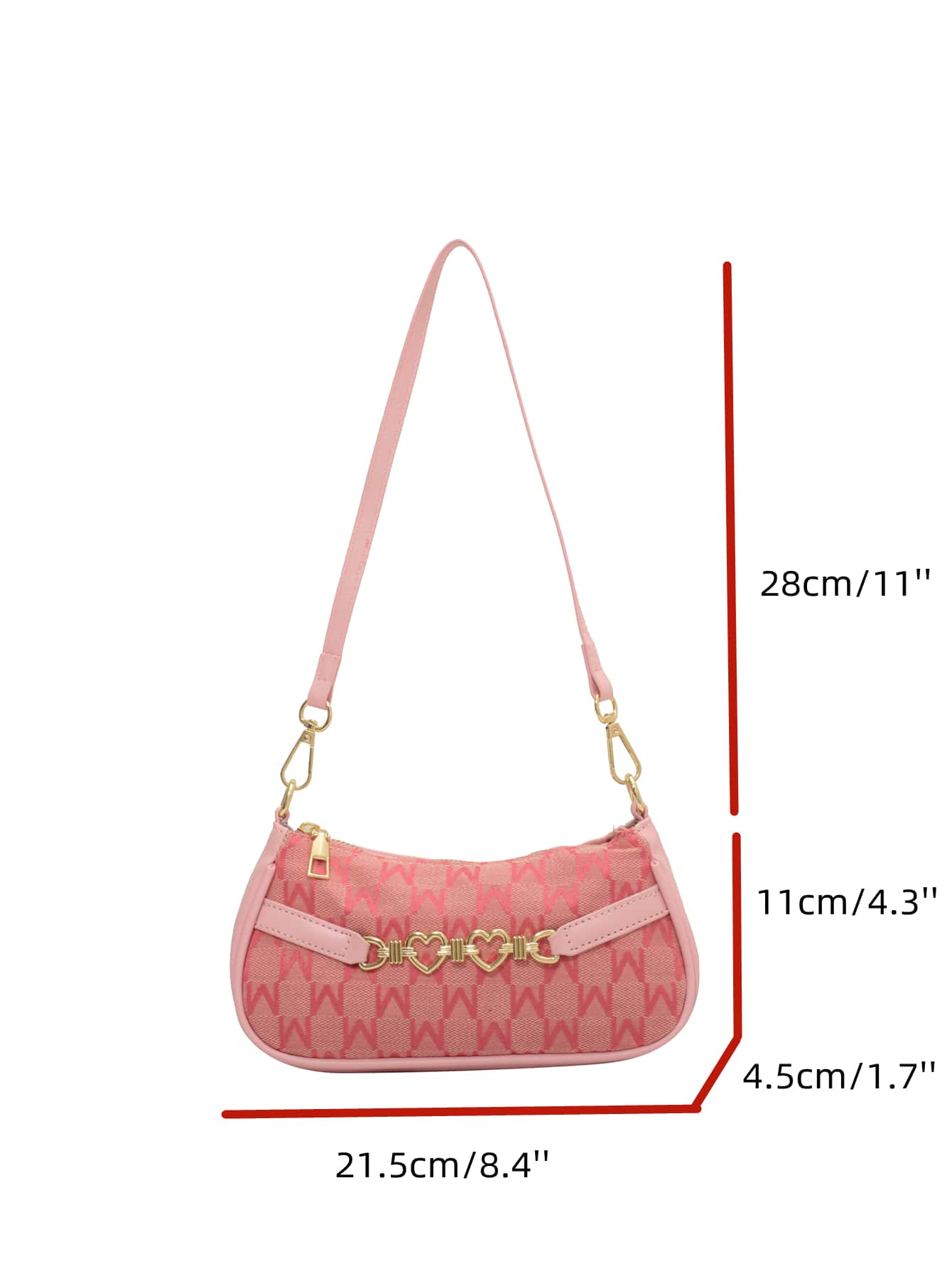 Mini bolso baguette con decoración de corazón de metal, impermeable y liviano, color rosa, para adolescentes, niñas, mujeres, estudiantes universitarios, novatos y trabajadores administrativos, perfecto para la oficina, la universidad, el trabajo, los negocios, los desplazamientos, al aire libre, los viajes, las salidas, las compras, las vacaciones - Rosa - Añade 6