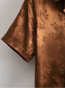 Manfinity RSRT 男士花卉提花休闲纯色领缎面短袖衬衫，适合度假、丈夫